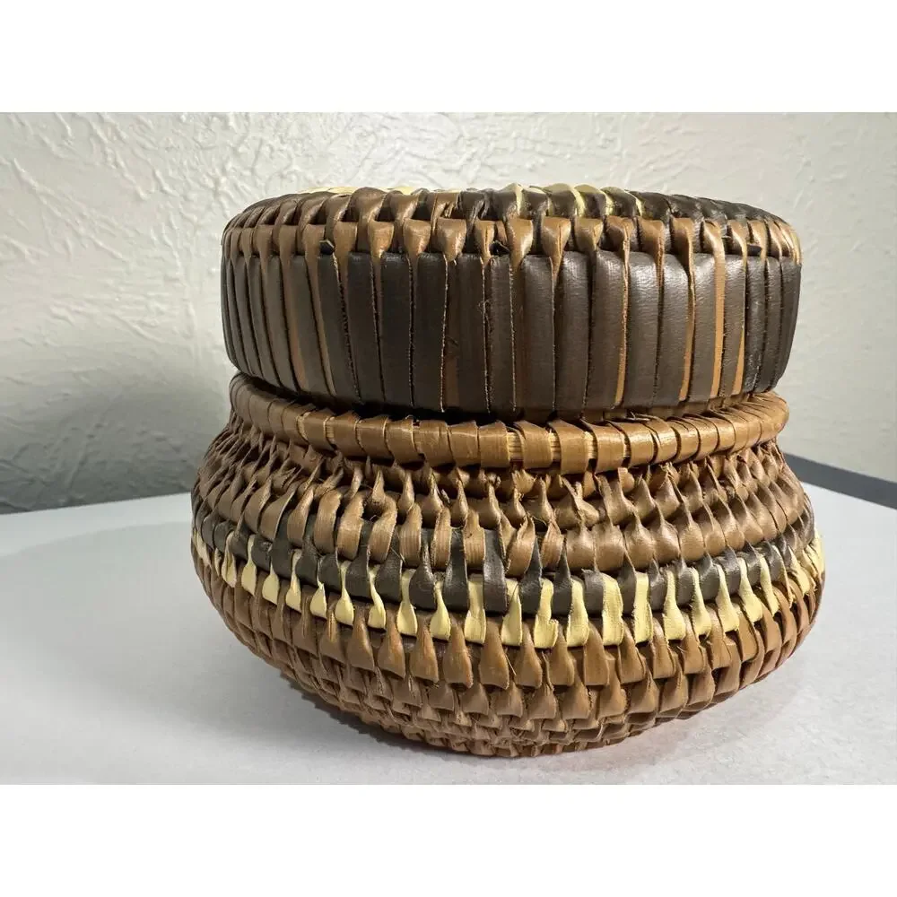 Indonesian Coiled Rattan Lidded Basket